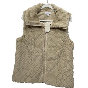 Carmen Marc Valvo Women's L Full Zip Faux Fur Quilted Lined Plush Jacket Vest‎